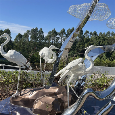 Het het Parkroestvrije staal van het moerasland beeldhouwt Realistisch Crane Egret Metal Sculpture