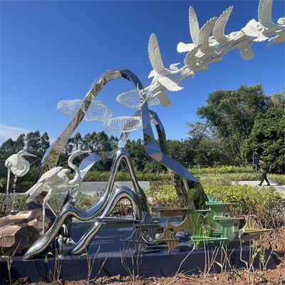 Het het Parkroestvrije staal van het moerasland beeldhouwt Realistisch Crane Egret Metal Sculpture