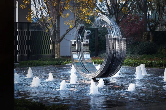 Het Roestvrije staal Modern Art Statue van fonteinring decorative metal sculpture mirror