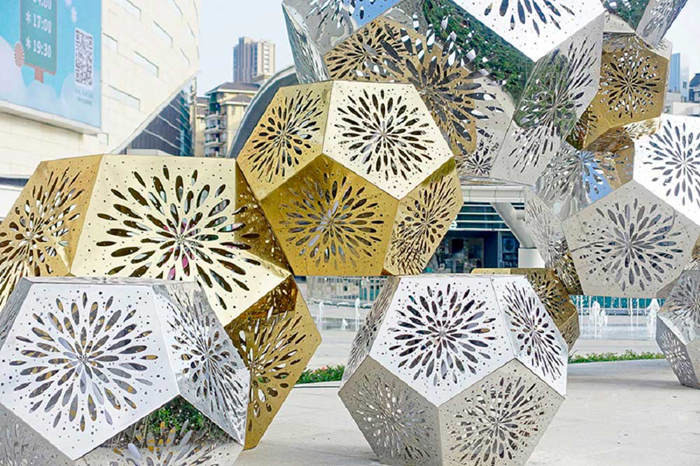 Het goud plateerde het Openbare Holle Roestvrije staal van Art Decorative Metal Sculpture Large