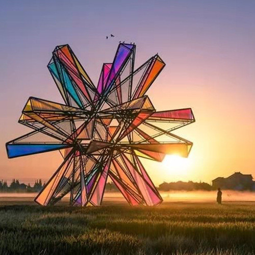 kleurrijke Acryl Grote Metaal Openluchtbeeldhouwwerken Art Abstract Windmill Cube